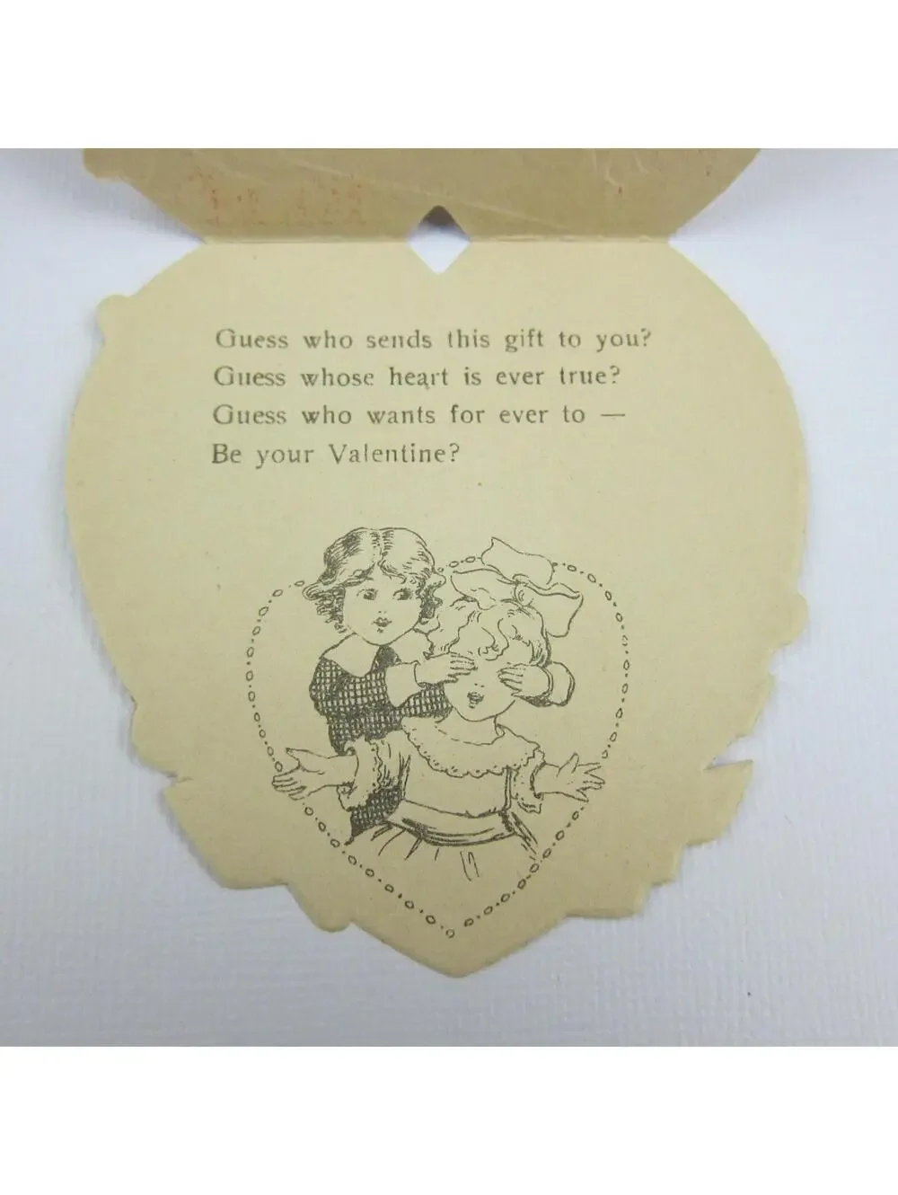 Vintage Valentine Card Die cut Boy Hat Red Rose Flowers Hearts Red Gold UNSIGNED